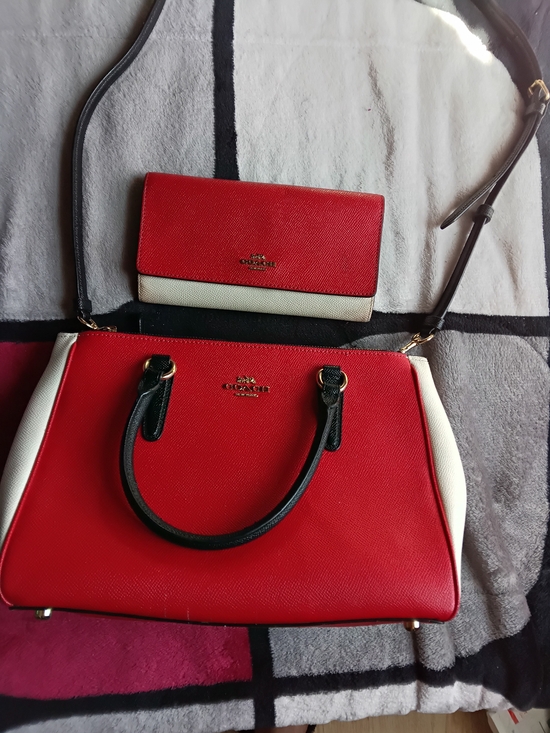 Coach Handbags - Coach Red and White Leather Satchel with Matching Wallet